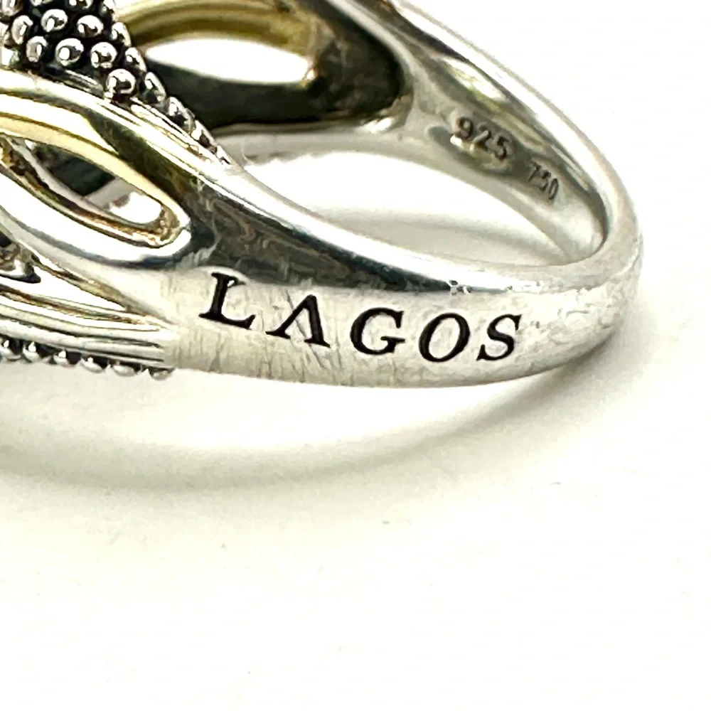 Lagos Vintage Caviar Two Tone Silver & Gold Braided Ring Size 7